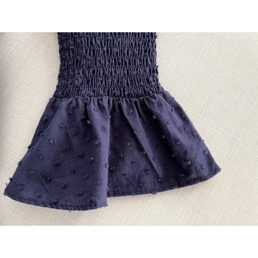 Pomander Place Sz M Kenzo Dress Navy Cotton Swiss Dot Summer Casual Breezy Comfy - Picture 9 of 15